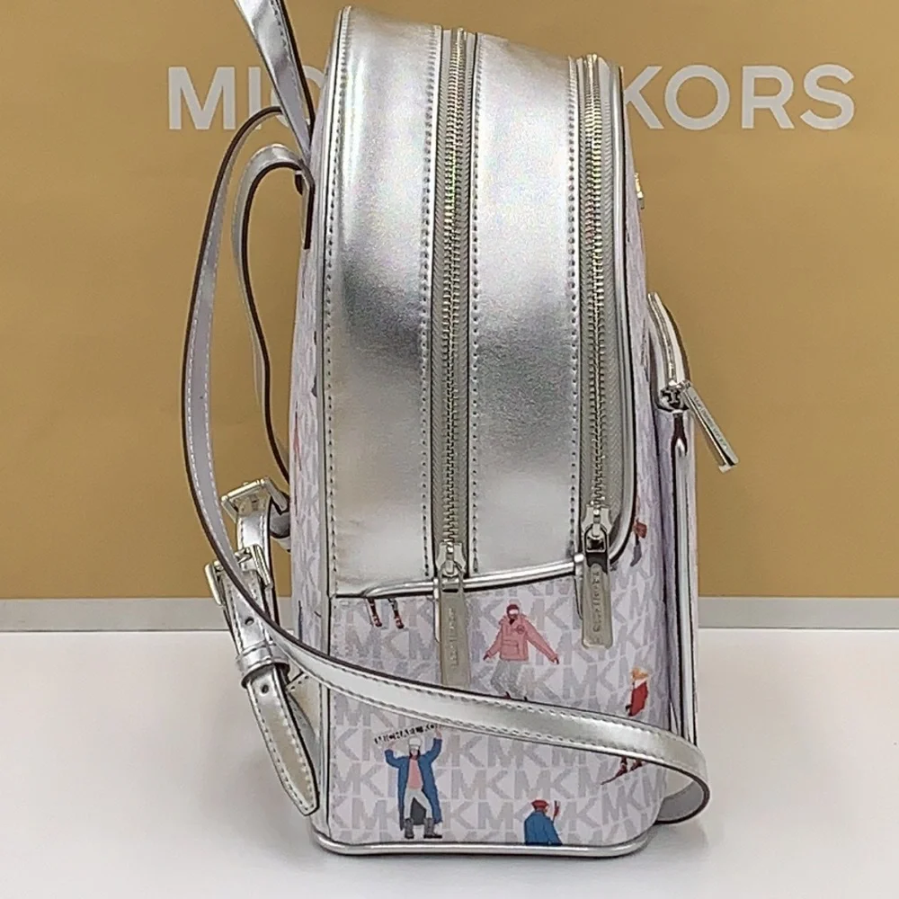 Michael Kors Jet Set Girls Adina Medium Backpack MK Bright White Silver … - Picture 6 of 16